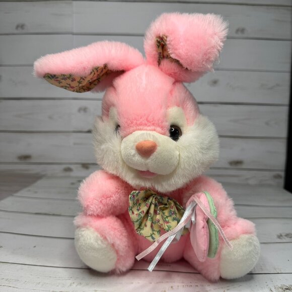 Vtg 1995 Fordlet International Pink Bunny Rabbit Plush 10" Stuffed Animal w/ Bow - Picture 1 of 10